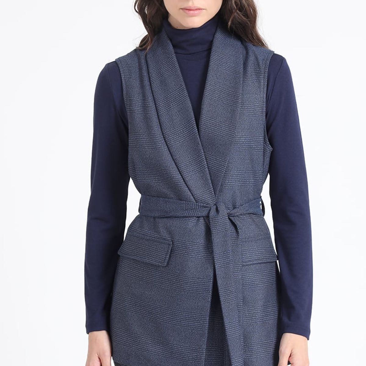 LIOLA - Chaqueta Larga Sin Mangas, Principe De Gales, Azul, Liola