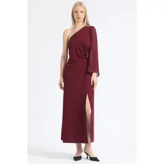 LIOLA - Vestido Maxi, Aplicación Strass, Un Hombro, Vino