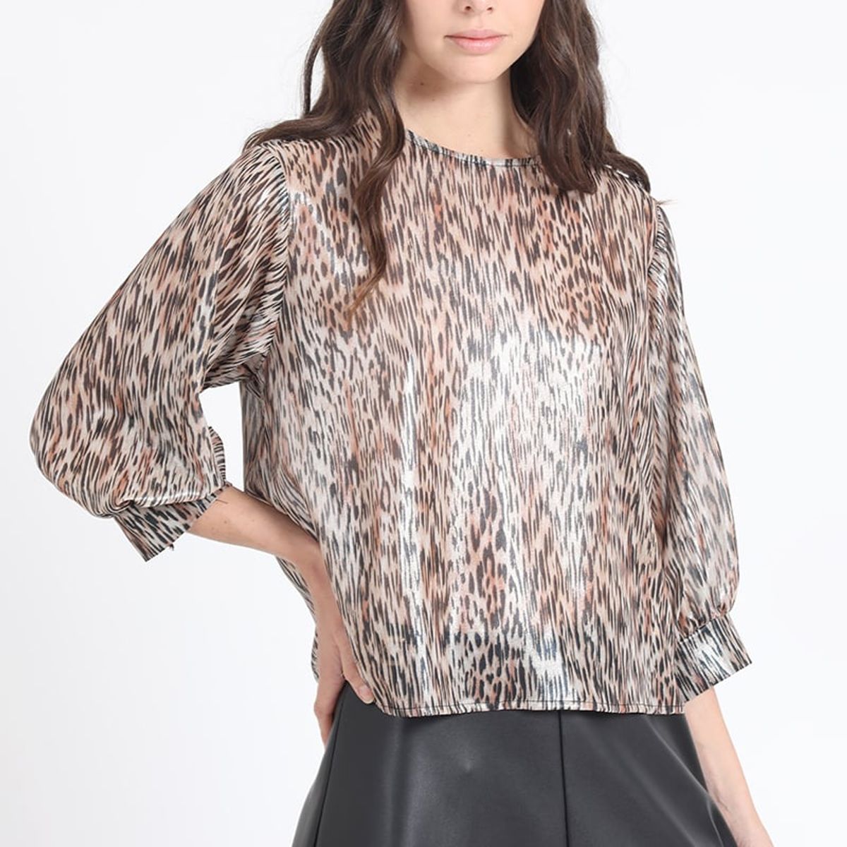 LIOLA - Blusa Gasa Folia Estampado Animal, Café Liola