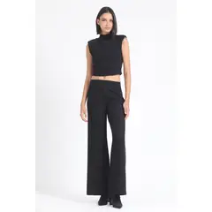 LIOLA - Pantalon Ancho,Tiro Alto, Strass, Negro