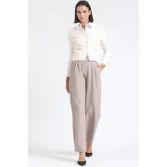 LIOLA - Pantalon Ancho Tiro Alto Con Pinzas, Beige