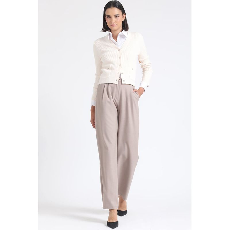 LIOLA - Pantalon Ancho Tiro Alto Con Pinzas, Beige Liola