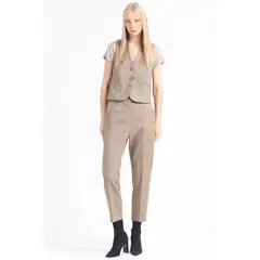 LIOLA - Pantalon Sastre, Tiro Alto, Espiga Listado, Cafe