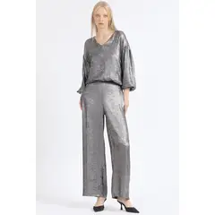 LIOLA - Pantalon Ancho, Folia Metalizada, Gris