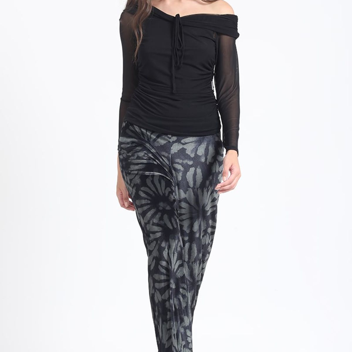 LIOLA - Pantalon Ancho, Tiro Alto, Estampado, Verde Liola