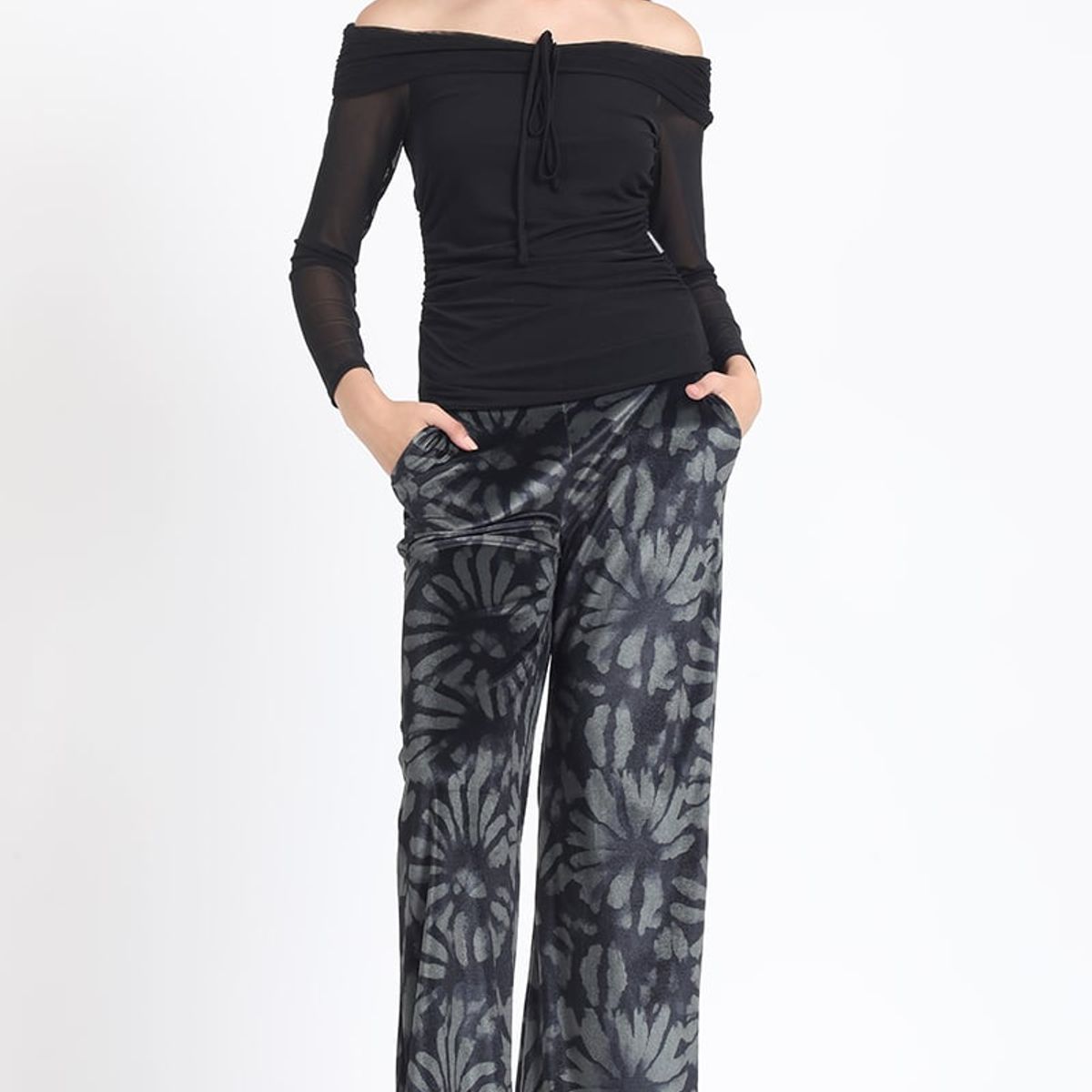 LIOLA - Pantalon Ancho, Tiro Alto, Estampado, Verde Liola