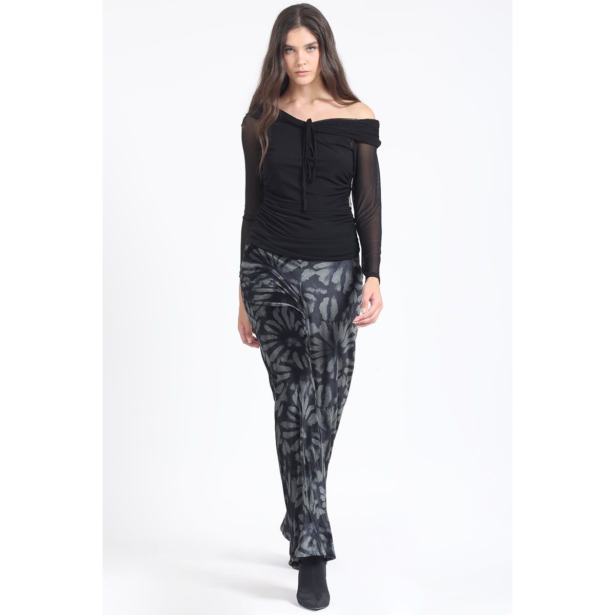 LIOLA - Pantalon Ancho, Tiro Alto, Estampado, Verde Liola