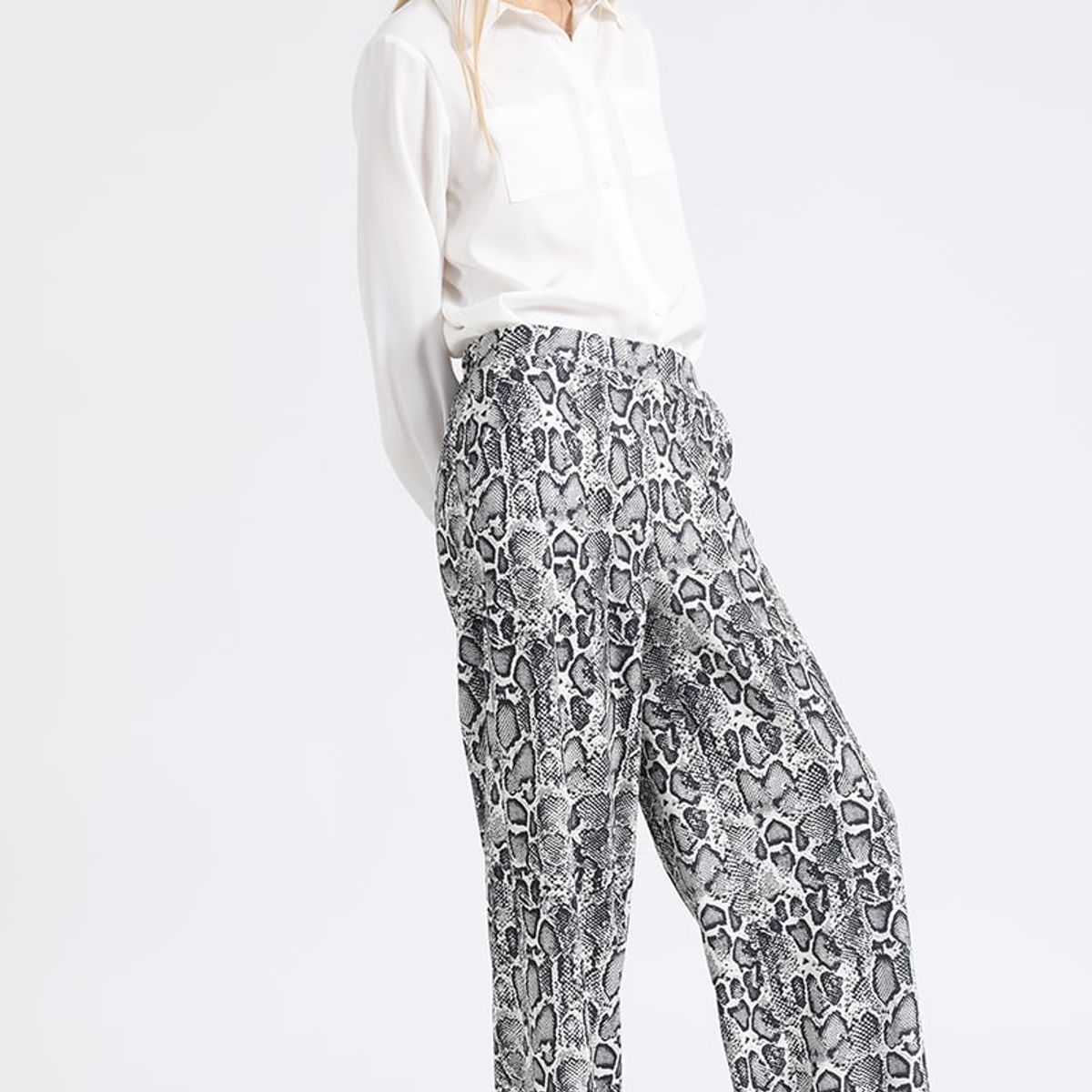 LIOLA - Pantalon Ancho, Tiro Alto, Estampado Piton, Beige Liola