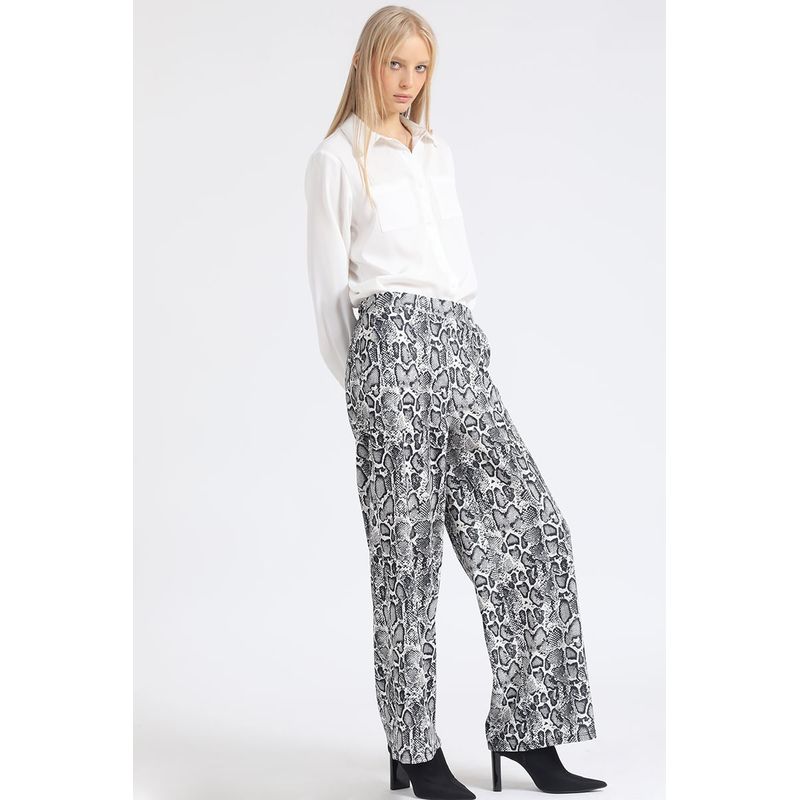 LIOLA - Pantalon Ancho, Tiro Alto, Estampado Piton, Beige Liola
