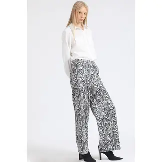 LIOLA - Pantalon Ancho, Tiro Alto, Estampado Piton, Beige
