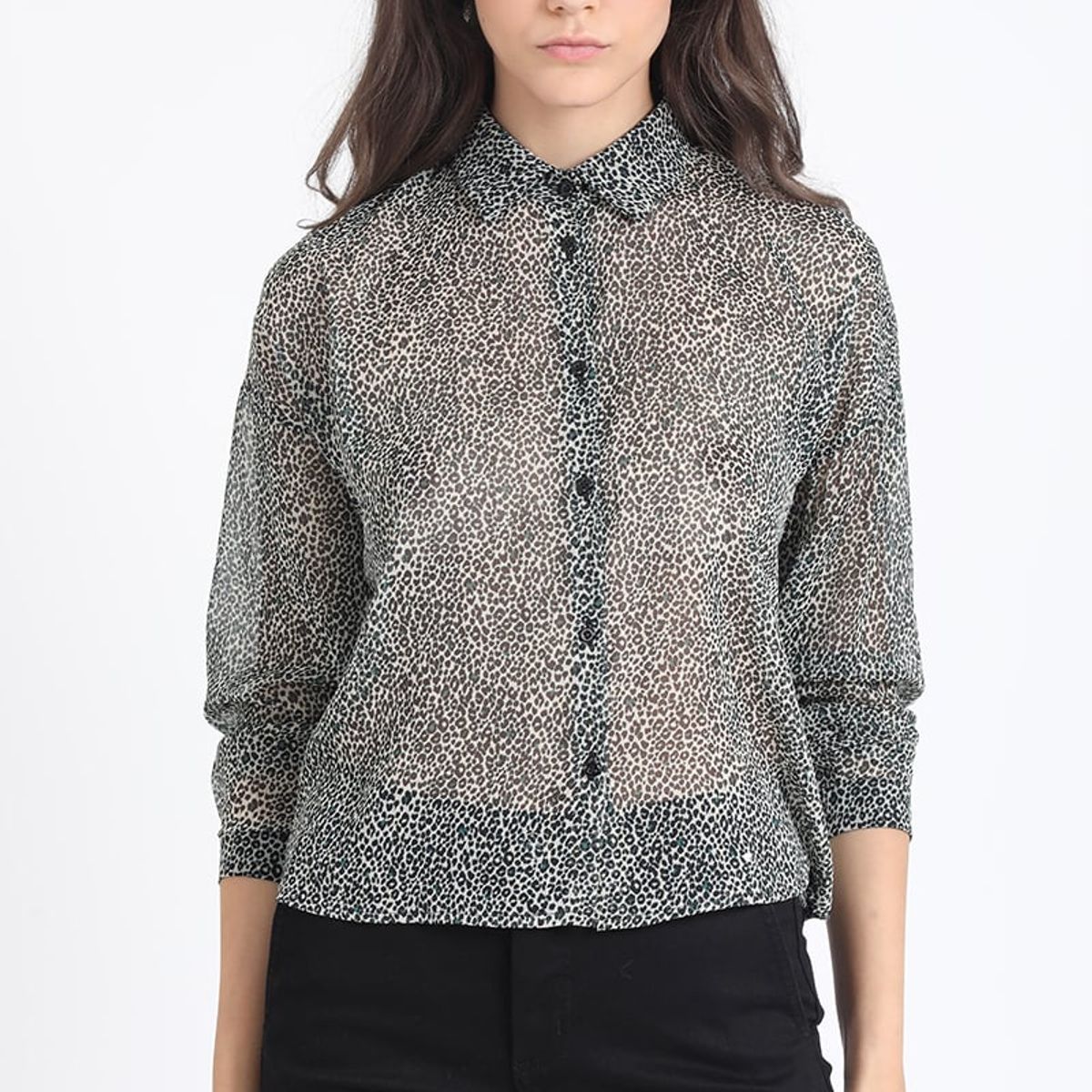 LIOLA - Blusa Gasa Fantasia Animal Con Hilo Metalizado, Azul Liola