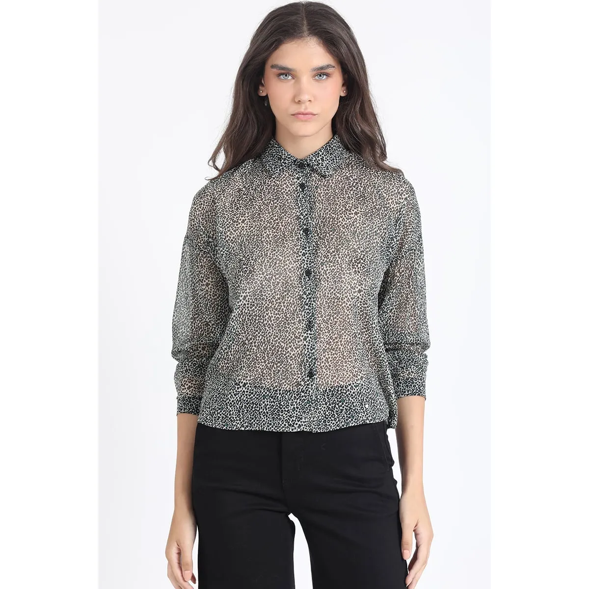 LIOLA - Blusa Gasa Fantasia Animal Con Hilo Metalizado, Azul Liola