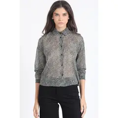 LIOLA - Blusa Gasa Fantasia Animal Con Hilo Metalizado, Azul