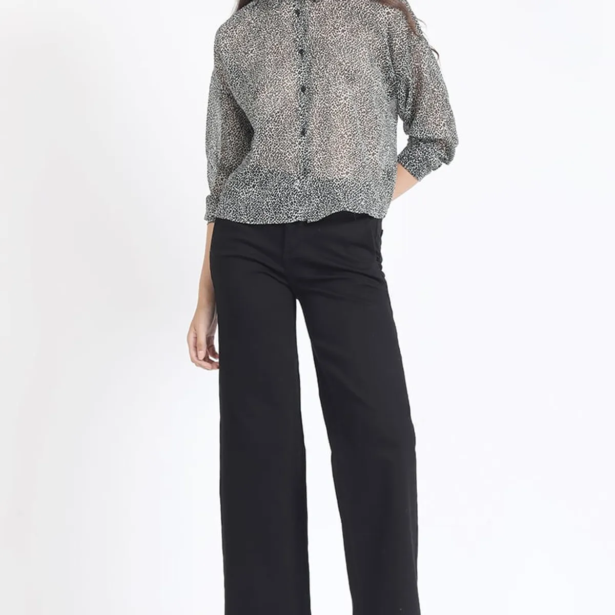 LIOLA - Blusa Gasa Fantasia Animal Con Hilo Metalizado, Azul Liola