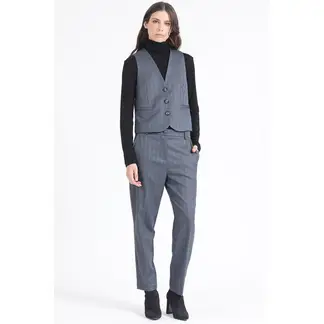 LIOLA - Pantalon Sastre, Tiro Alto, Espiga Listado, Azul