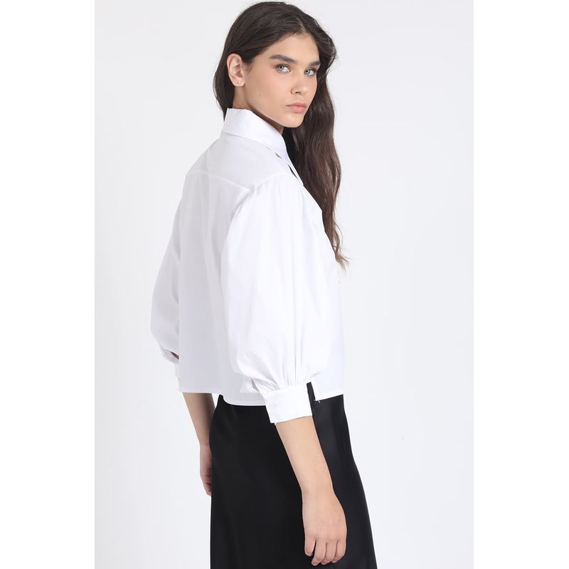 LIOLA - Camisa Crop, Hombro Recogido, Blanco Liola