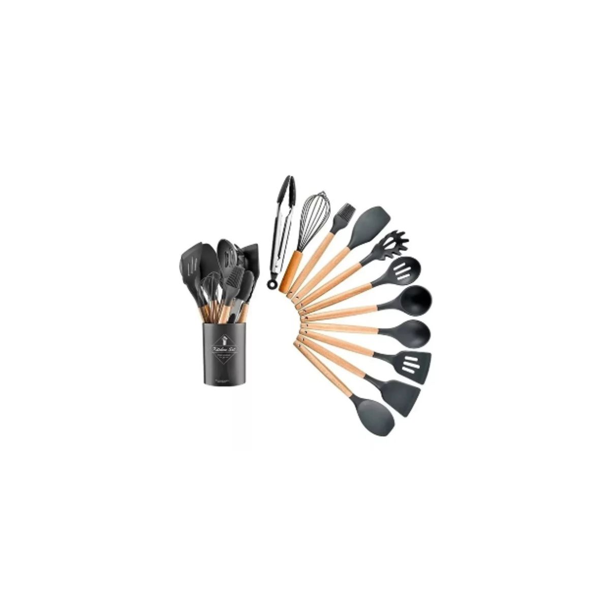 GENERICO - Utensilios cocina madera y silicona Negro