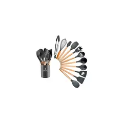 GENERICO - Utensilios cocina madera y silicona Negro