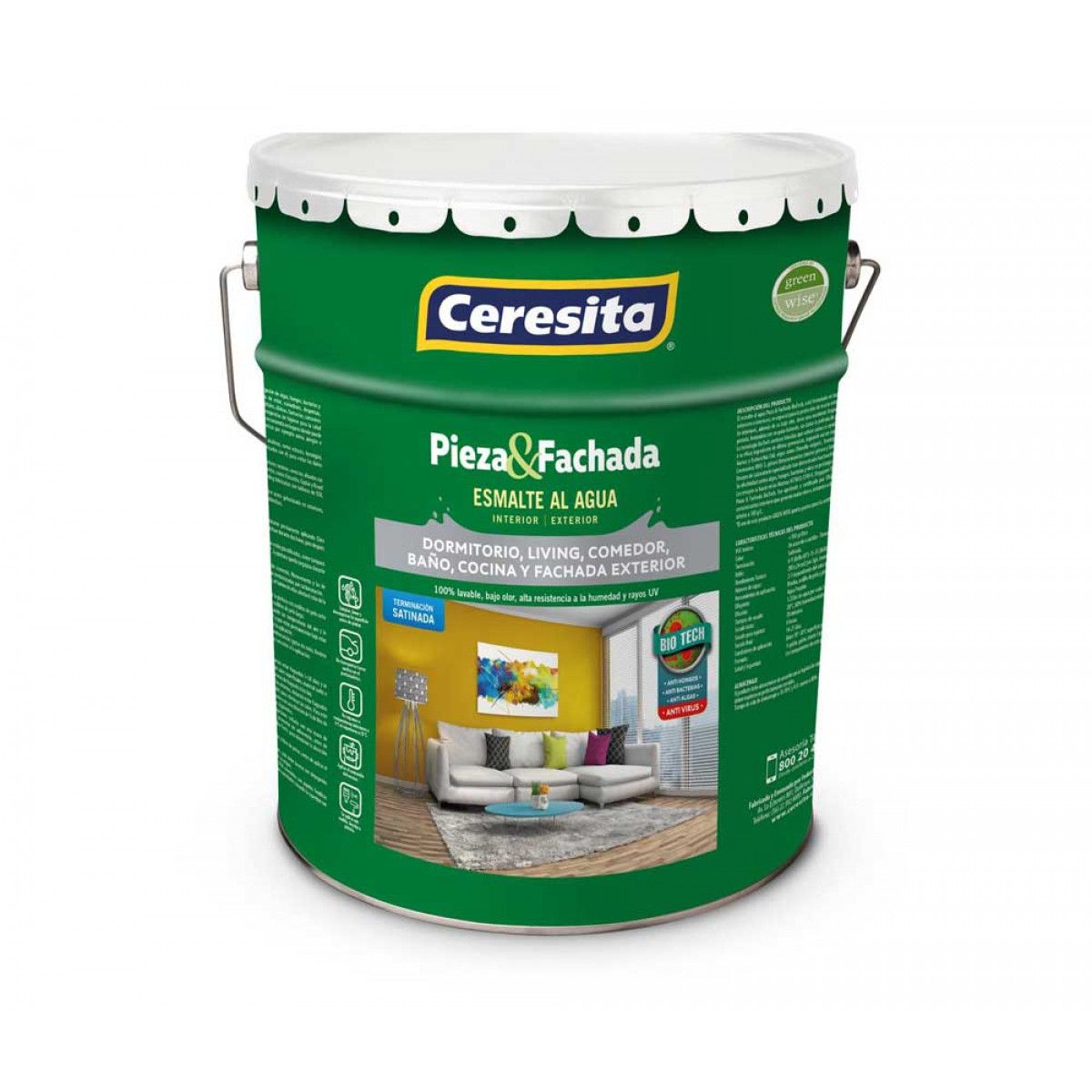 CERESITA - Esmalte al agua Pieza y Fachada 1 Tineta Blanco Ceresita