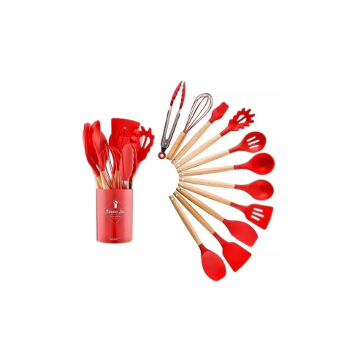 GENERICO - Utensilios cocina madera y silicona ROJO