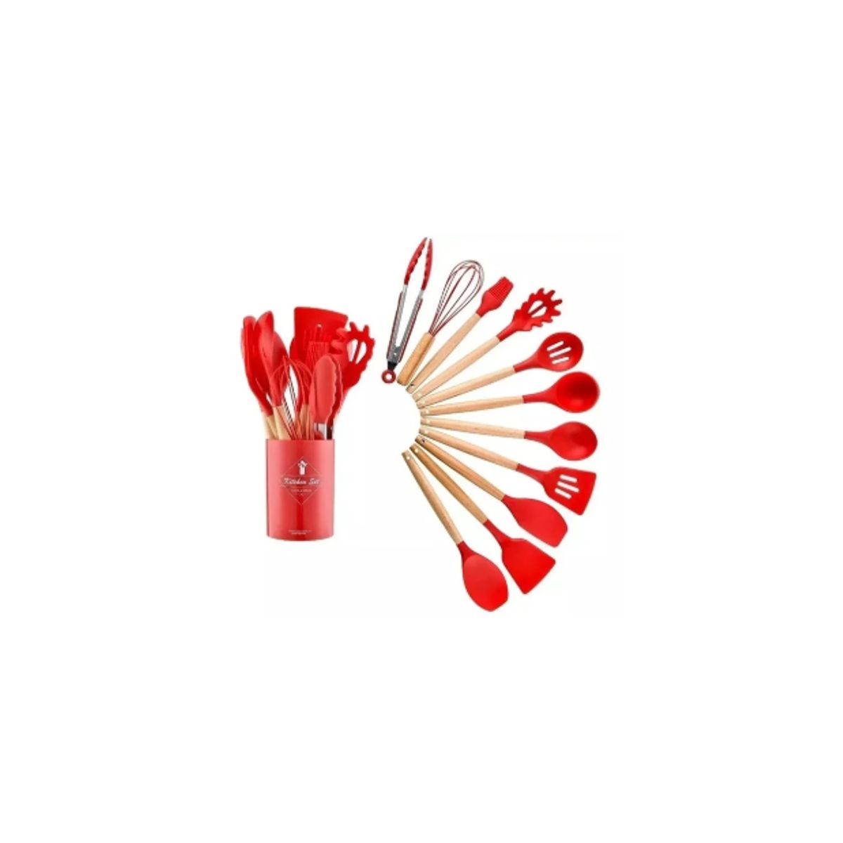 GENERICO - Utensilios cocina madera y silicona ROJO