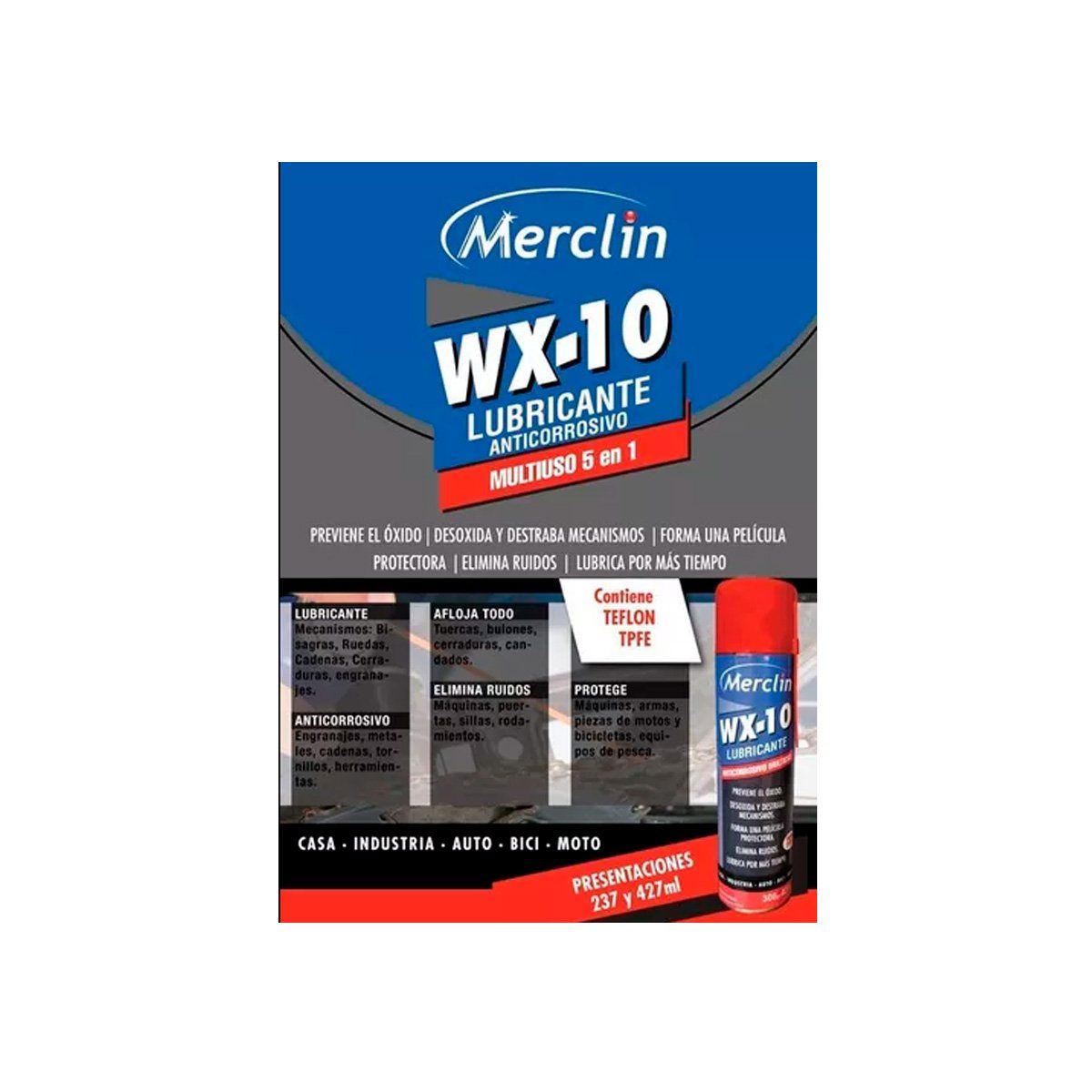 GENERICO - WX-10 Lubricante anticorrosivo con Teflón merclin 237ml