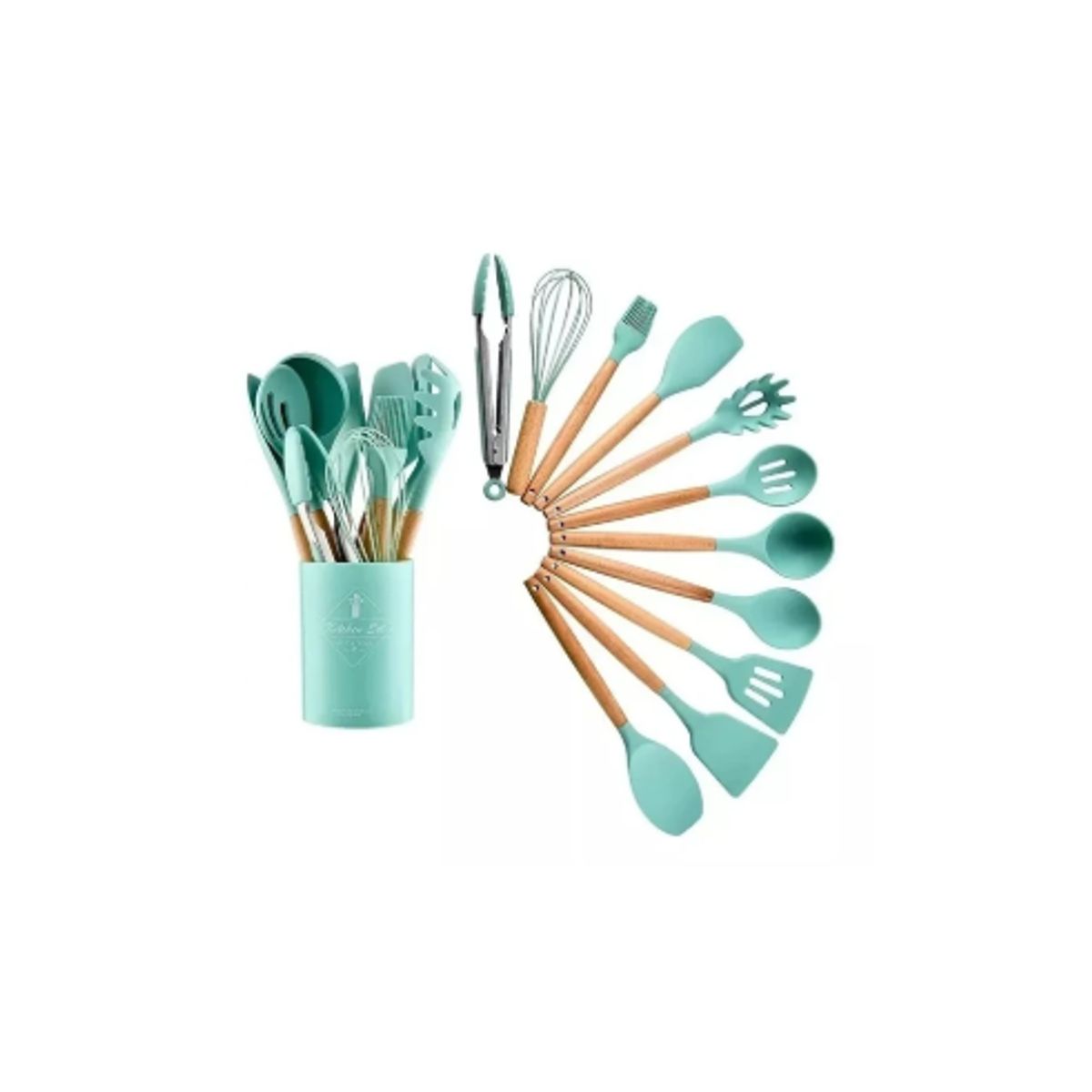 GENERICO - Utensilios cocina madera y silicona AZUL