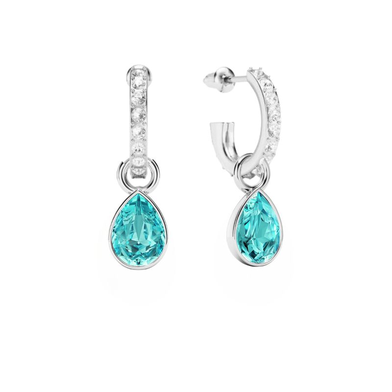 BLOOM CRYSTAL - Aros colgantes pequeños con cristal Aguamarina en forma de lágrima en plata