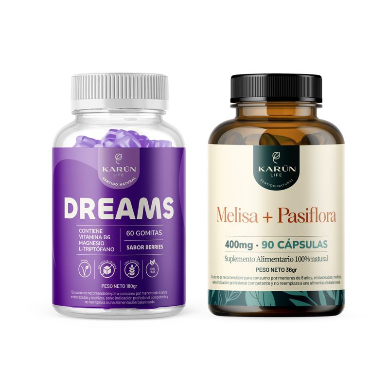 KARUNLIFE - Pack Noches de Paz: 60 Gomitas Dreams + Melissa y Pasiflora 90 Cápsulas Karun Life