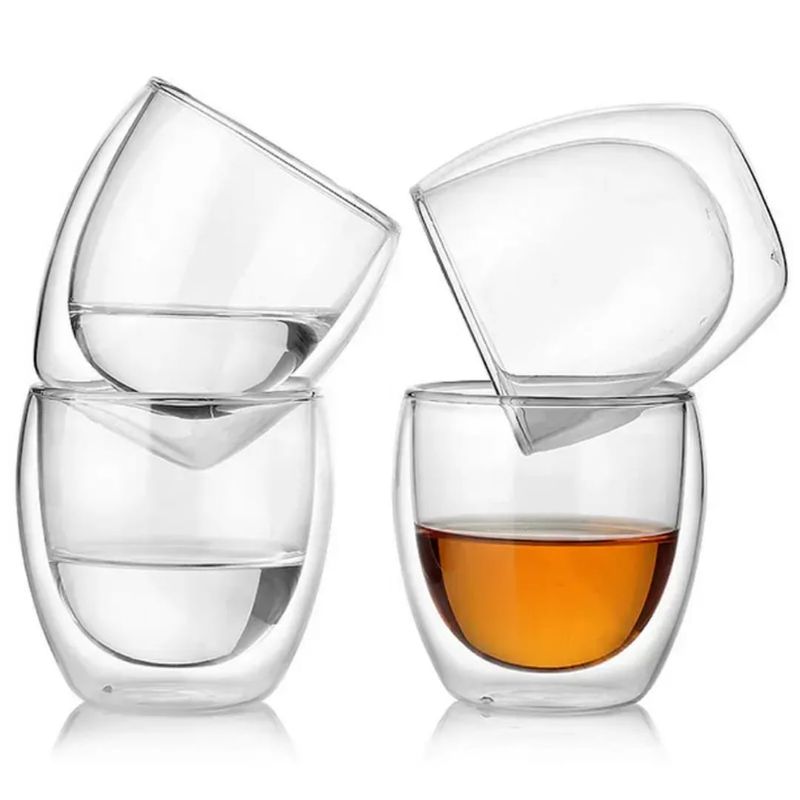 WAKESHOME - Set 6 Tazas Café Vasos De Vidrio Doble Pared 80ml Sin Asa