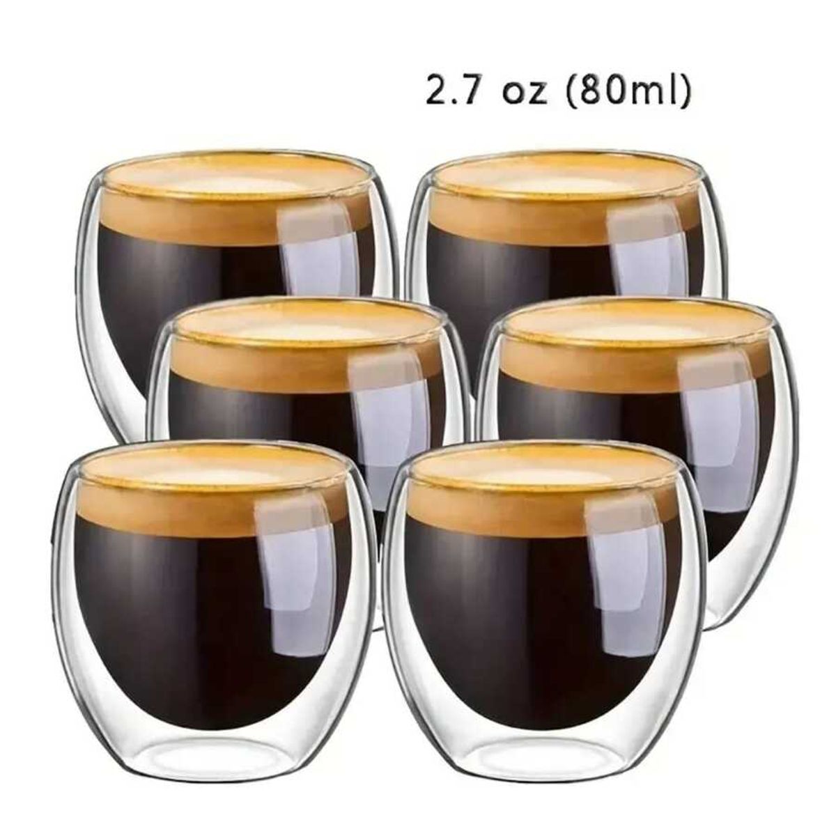 WAKESHOME - Set 6 Tazas Café Vasos De Vidrio Doble Pared 80ml Sin Asa