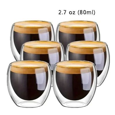 Imagen 2 del producto Set 6 Tazas Café Vasos De Vidrio Doble Pared 80ml Sin Asa