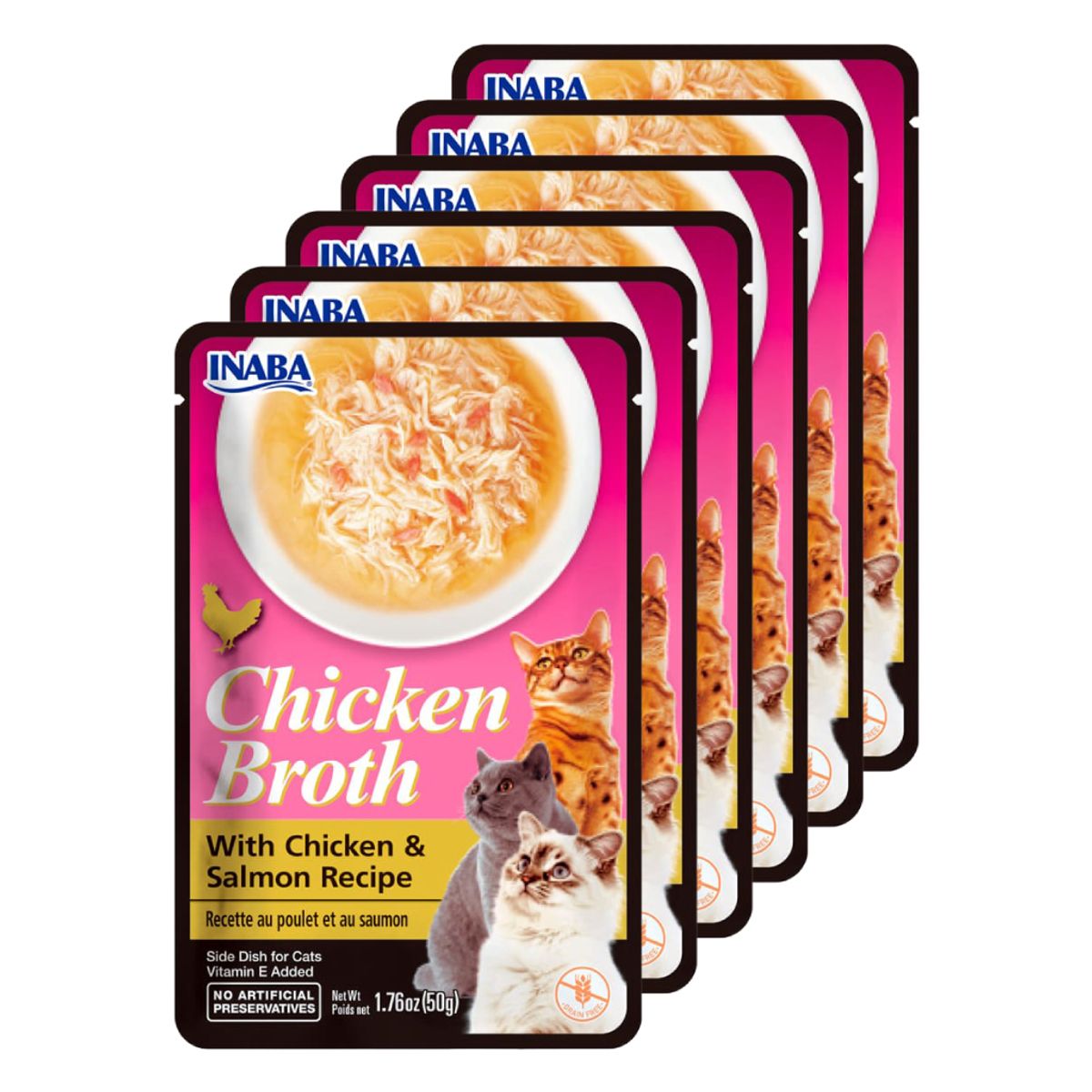 INABA - Snack Inaba Churu Broth  Pollo con Salmon - Pack 6 sobres