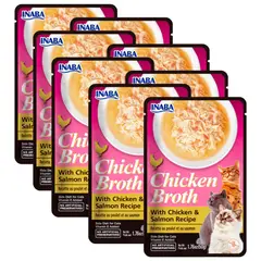 INABA - Churu Broth Snack Gato con Pollo Salmon- Pack 8 sobres