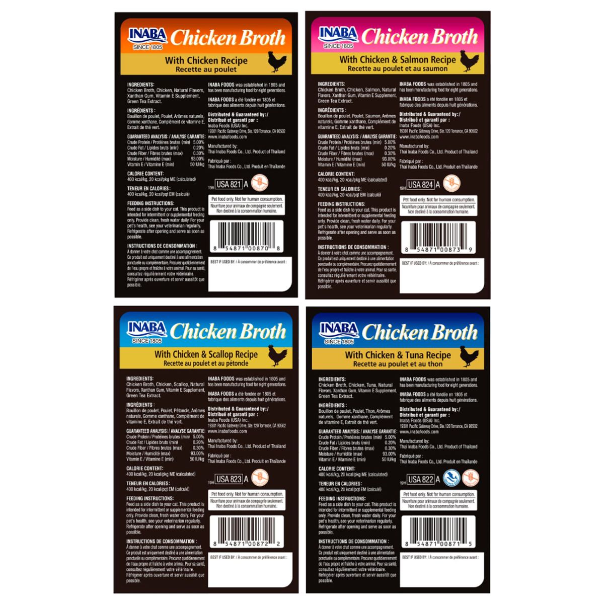 INABA - Snack Inaba Churu Broth Pollo Surtidos - Pack 8 sobres