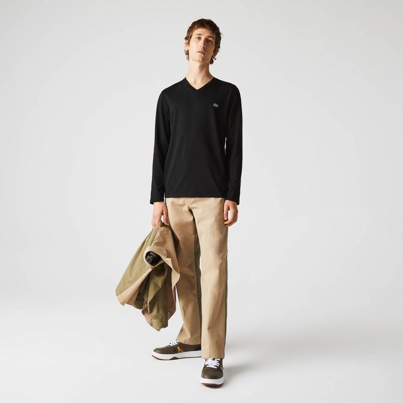 LACOSTE - Polera Manga Larga Cuello V Hombre Lacoste TH6711