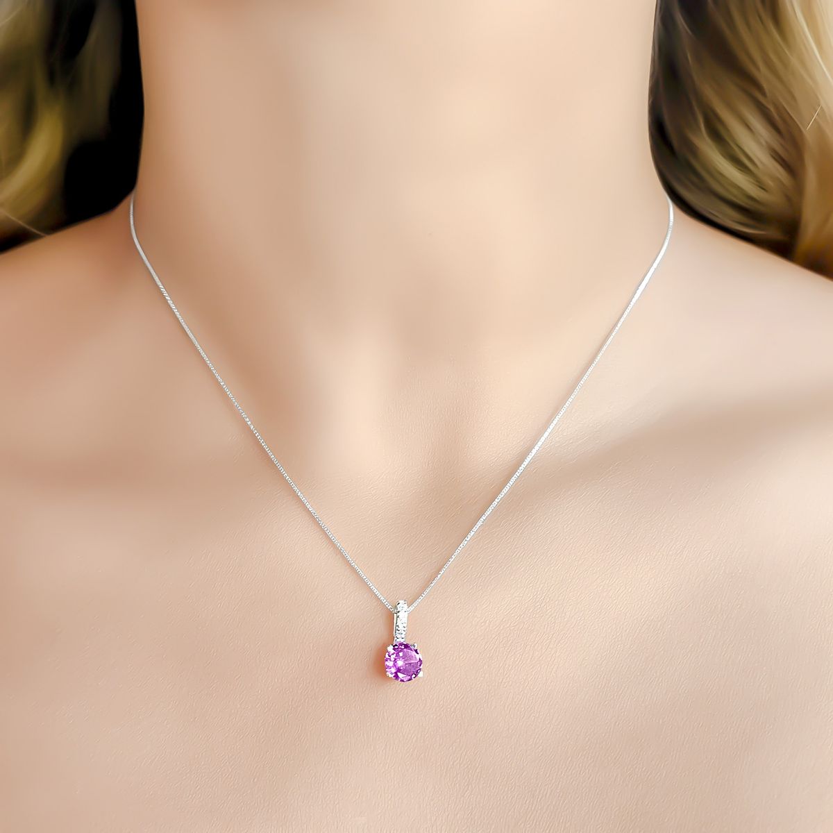 COGGIOLA - Collar Punto De Luz Virginia Circón Morado Plata Fina 925