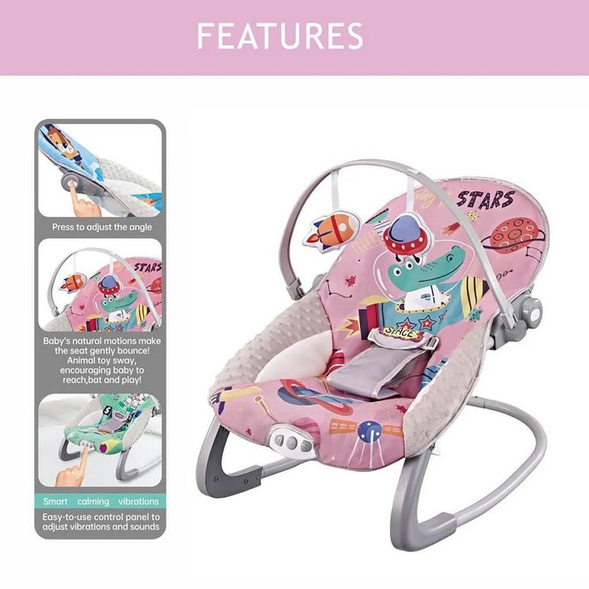 BBQOOL - Silla Nido Bouncer Dino Pink