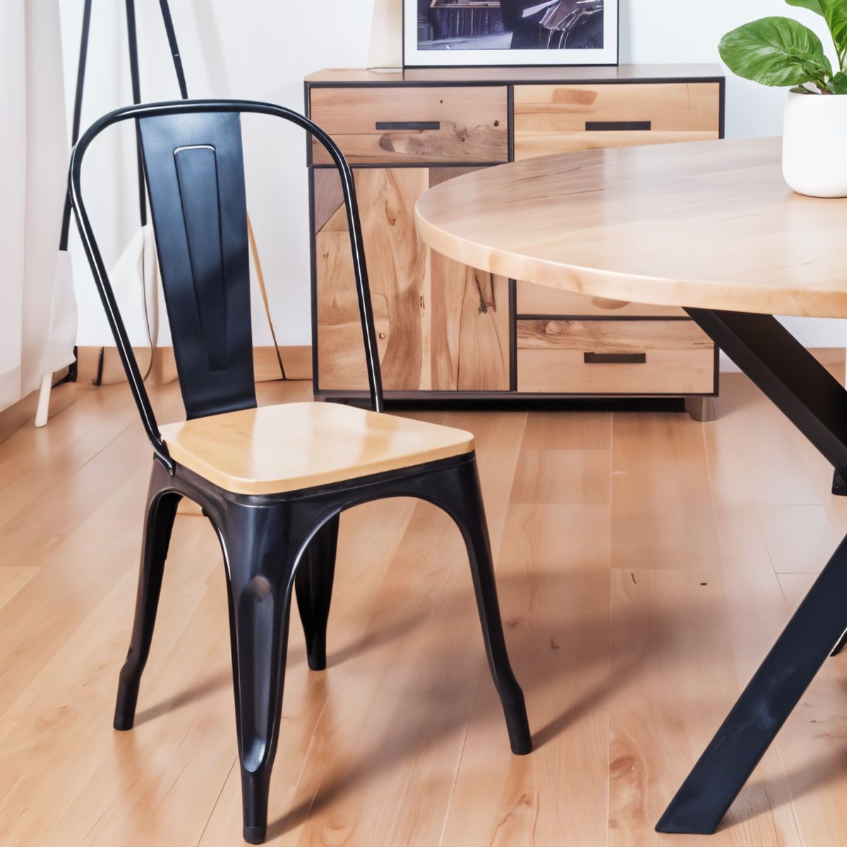 JAVIMATE - Silla De Metal Tolix Asiento De Madera