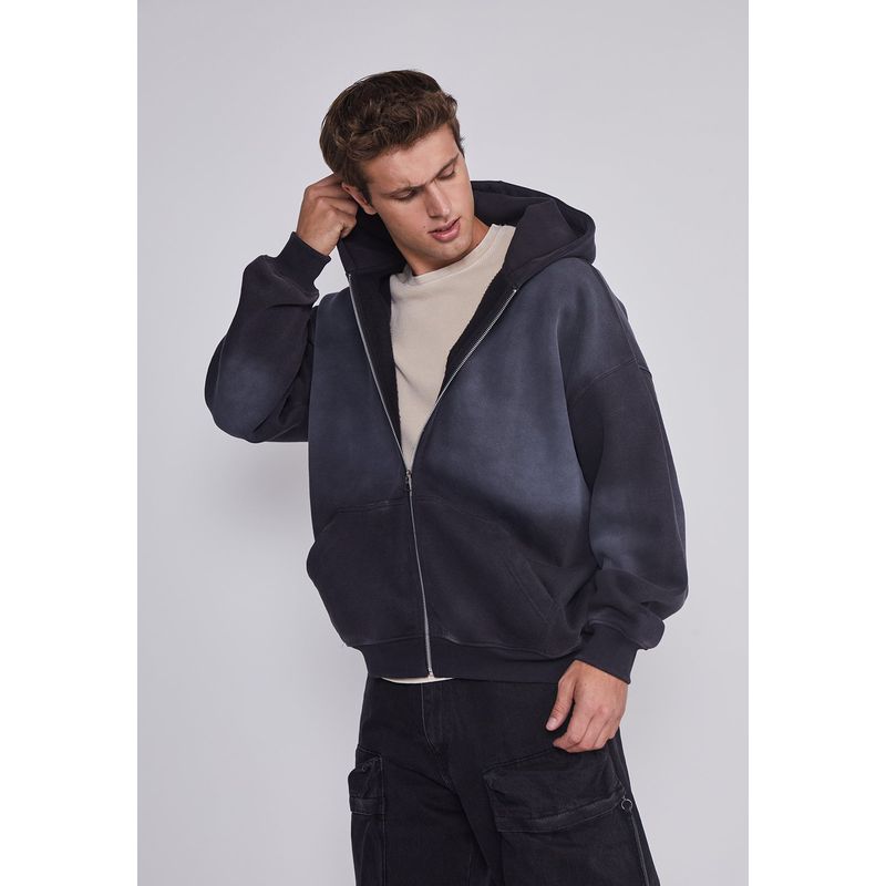 SIOUX - Poleron Hombre Cropped Lavado Negro Sioux
