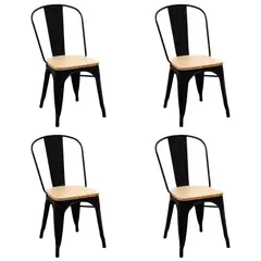 JAVIMATE - Pack 4 Sillas De Metal Tolix Asiento de Madera