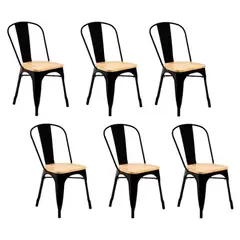 JAVIMATE - Pack 6 Sillas De Metal Tolix Asiento Madera