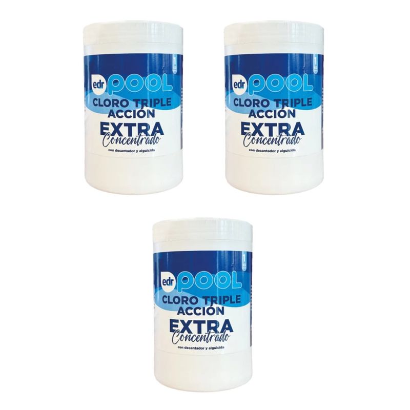 GENERICO - Pastilas Cloro Triple Accion Edr para Piscina Pack 3 Unidades 1kg