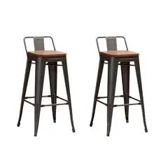 JAVIMATE - Pack 2 Pisos de Metal Tolix Asiento De Madera