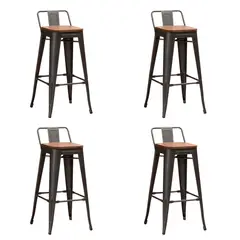 JAVIMATE - Pack 4 Pisos De Metal Tolix Asiento Madera
