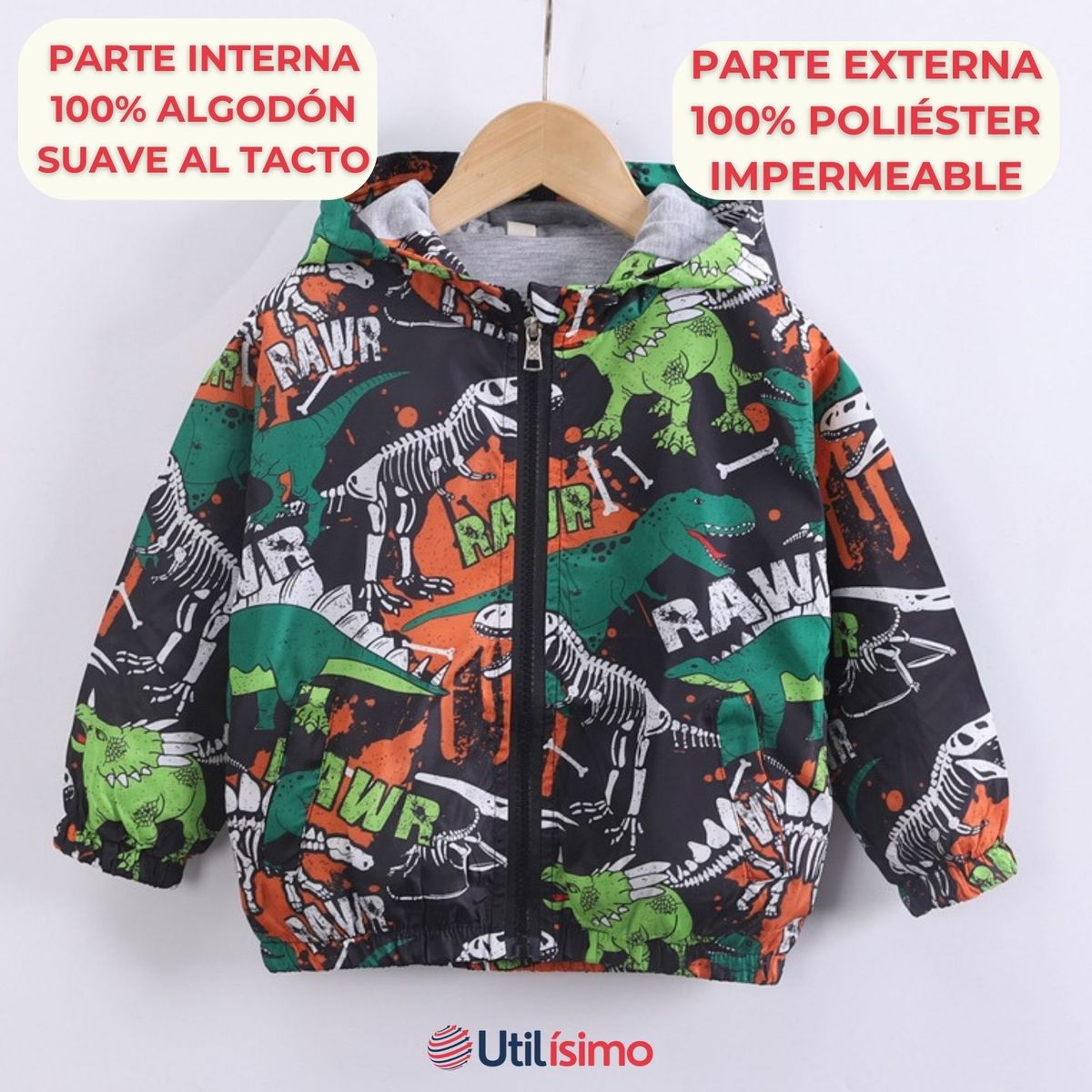 JUMP KIDS - Cortaviento Impermeable Chaqueta Estampado Niño Y Bebé Raw Dinosaur