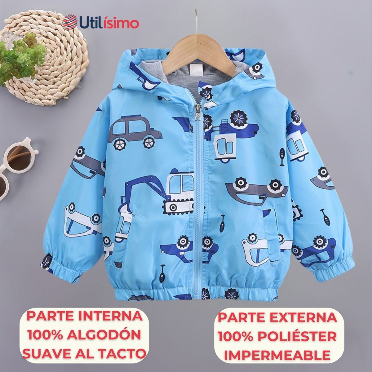 JUMP KIDS - Cortaviento Impermeable Chaqueta Estampado Niño Y Bebé Blue Cars