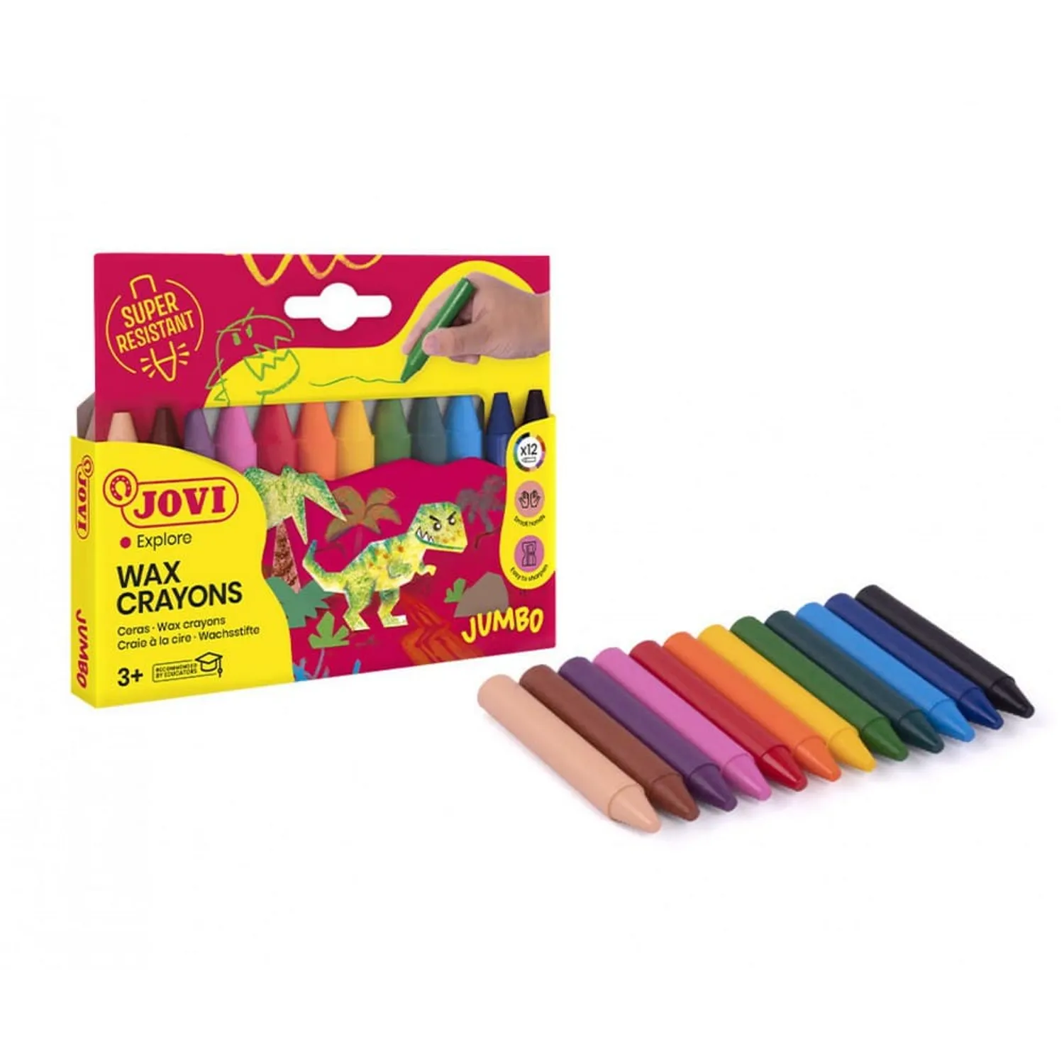 Ceras Jovi Jumbo De 12 Colores - Súper Resistentes Y No Manchan | Ideales Para Niños +3 Años | Deslizan Fácilmente Y No Huelen | Hechas En España | Recomendadas Por Educadores