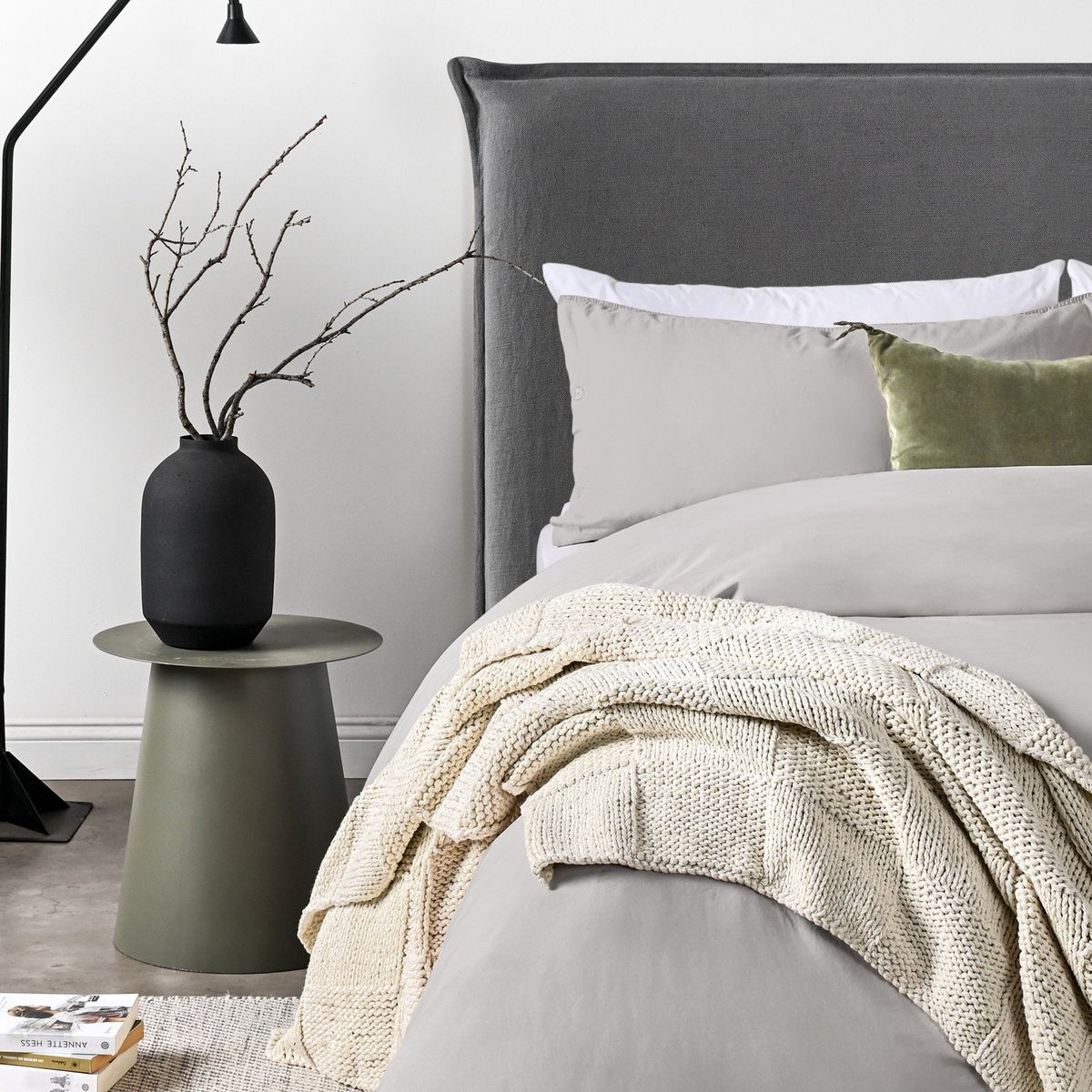 CANNON - Respaldo Cama 1.5 Plazas Pestaña Lino Gris