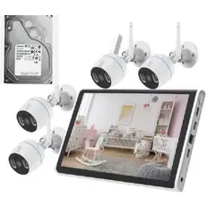 ARTIHOGAR - Kit 4 Camaras Seguridad Inalambricas Audio FHD con Pantalla LCD + Disco 1 Tera